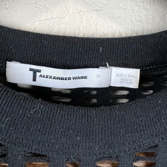 T by Alexander Wang Mesh Overlay Black Bodycon Dress XS LBD Edgy - Picture 7 of 11